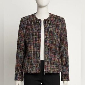 Coldwater Creek Rainbow Tweed Jacket Wool Blend Zip Up MultiColor Boho Artsy M/L
